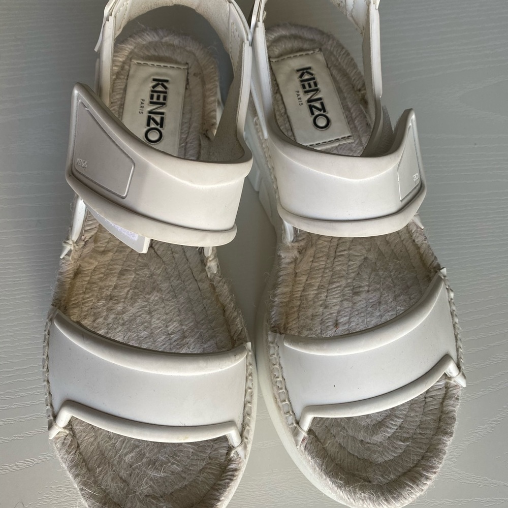 Kenzo White Platform Straw Elements Sandals 7 Size - image 3